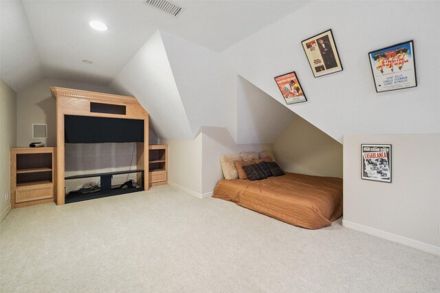 18719 Rusty Anchor Ct, Humble, TX 77346 - carpeted bedroom with visible vents, recessed lighting, baseboards, and vaulted ceiling