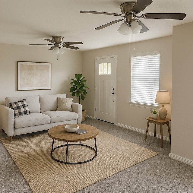 8355 Glencrest St, Houston, TX 77061 - living room with ceiling fan and carpet flooring
