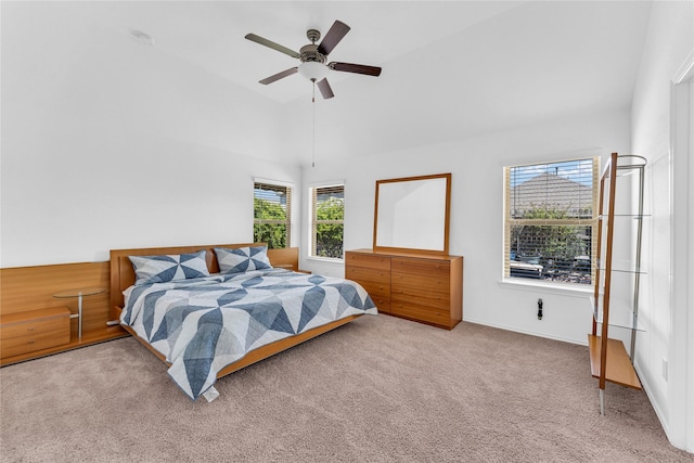 18406 Hilltop Climb Dr, Hockley, TX 77447 - carpeted bedroom with ceiling fan and vaulted ceiling