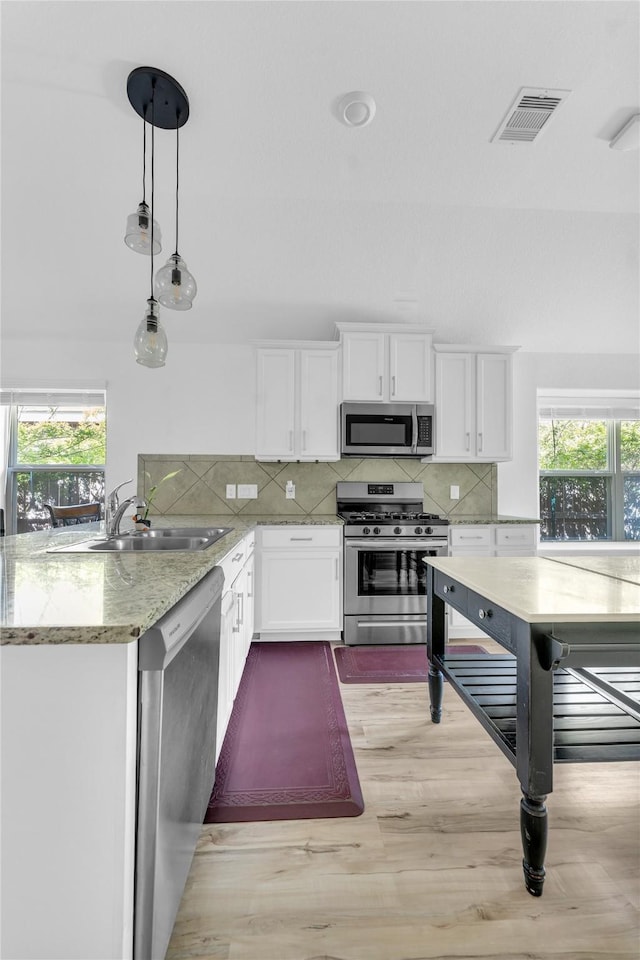 18406 Hilltop Climb Dr, Hockley, TX 77447 - kitchen with a sink, appliances with stainless steel finishes, a healthy amount of sunlight, and visible vents