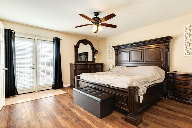 9411 Emerald Green Dr, Rosharon, TX 77583 - bedroom with a ceiling fan, access to outside, wood finished floors, and baseboards
