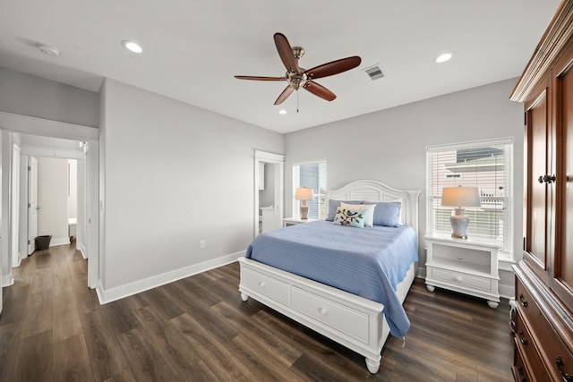 23194 Camino St, Galveston, TX 77554 - bedroom featuring dark wood-type flooring, visible vents, and recessed lighting