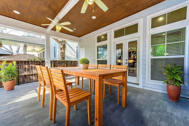 805 Columbia St, Houston, TX 77007 - sunroom / solarium featuring ceiling fan, outdoor dining space, and french doors