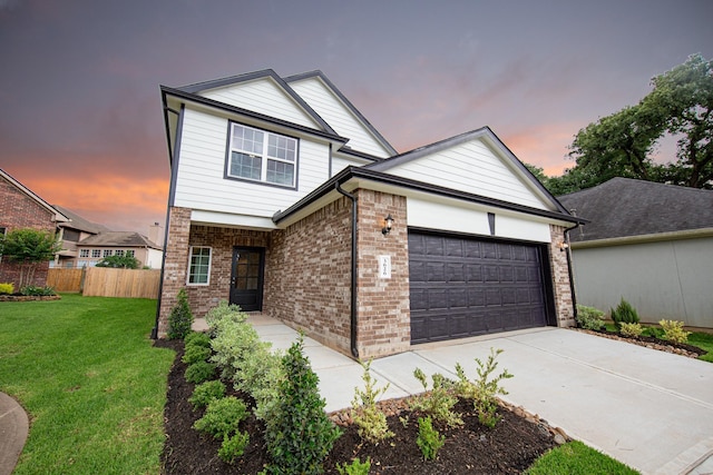 3626 Spy Glass Hill Dr, Montgomery, TX 77356 - view of front of house featuring brick siding, fence, an attached garage, concrete driveway, and a front lawn