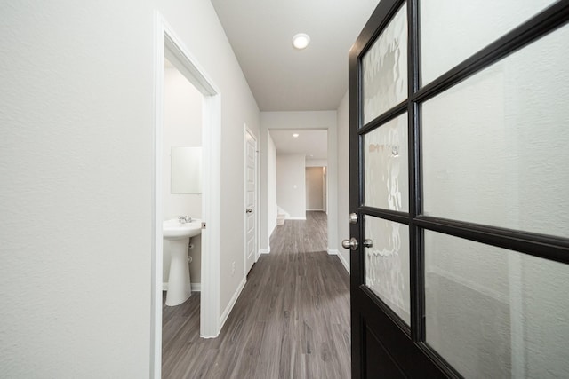 3626 Spy Glass Hill Dr, Montgomery, TX 77356 - hallway with baseboards, recessed lighting, and dark wood-style floors