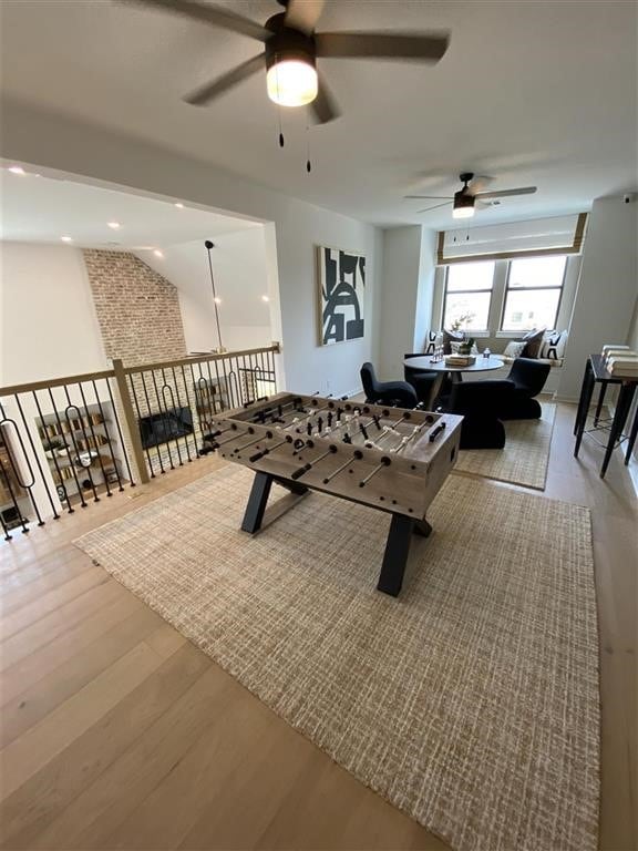 12039 Lake View Blvd, Mont Belvieu, TX 77523 - playroom with a ceiling fan and wood finished floors