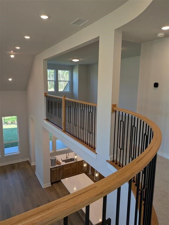 12039 Lake View Blvd, Mont Belvieu, TX 77523 - stairway featuring baseboards, recessed lighting, and wood finished floors