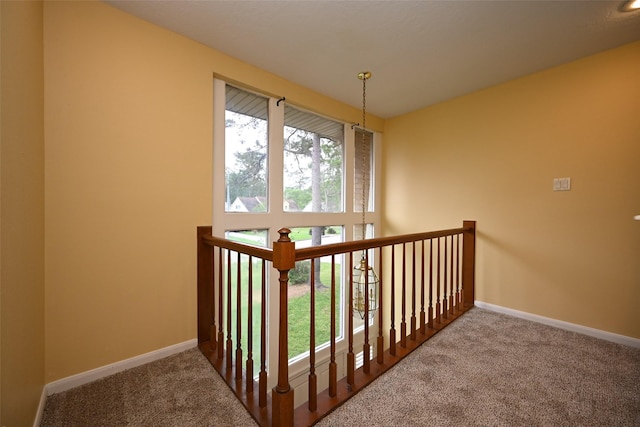 hall featuring baseboards and carpet floors