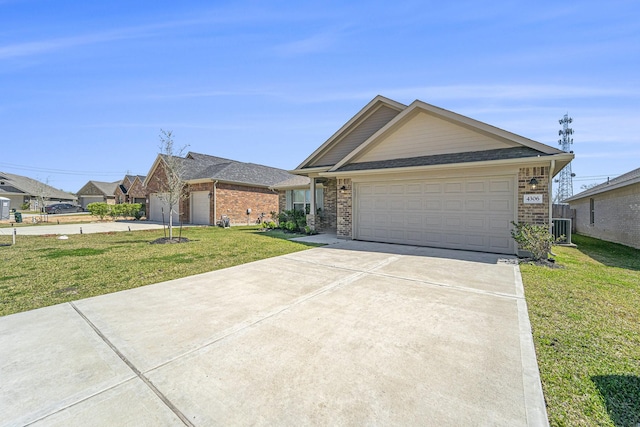 4306 Chadwick Rd, Texas City, TX 77591 - ranch-style house featuring a garage, brick siding, concrete driveway, and a front yard