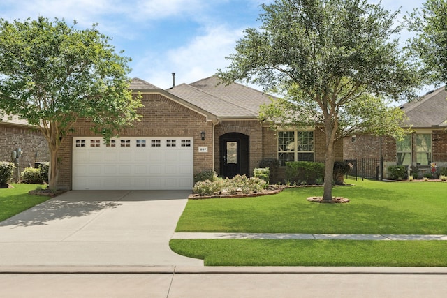 207 Cattle Ranch Dr, Richmond, TX 77469 - view of front of home featuring brick siding, an attached garage, driveway, a front lawn, and roof with shingles
