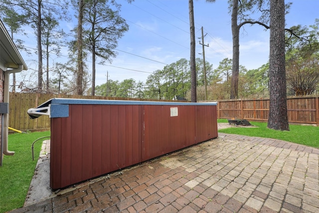 12635 Ivyforest Dr, Cypress, TX 77429 - view of patio featuring a fenced backyard and an outdoor structure