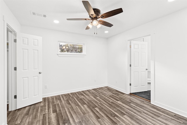 301 Pineland Dr, Trinity, TX 75862 - unfurnished bedroom featuring wood finished floors, visible vents, baseboards, recessed lighting, and ceiling fan
