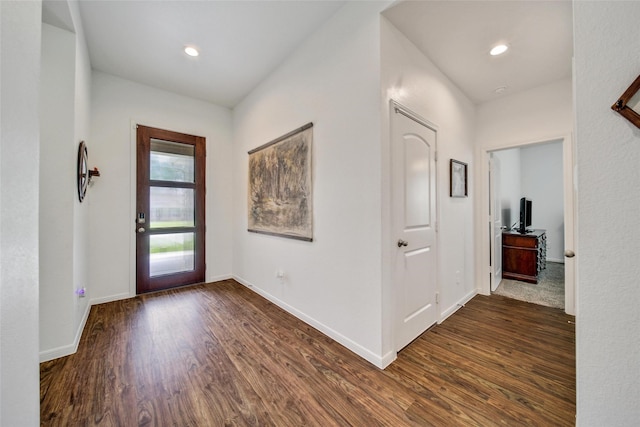139 Jim Hall Ln, New Waverly, TX 77358 - entryway with dark wood-style floors, baseboards, and recessed lighting