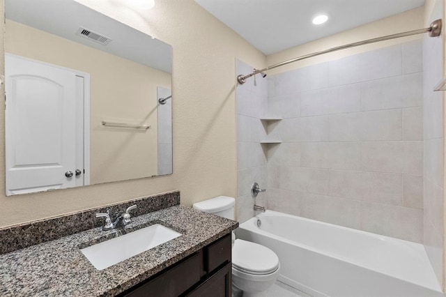 14356 N Summerchase Cir, Willis, TX 77318 - full bathroom featuring visible vents, vanity, toilet, bathing tub / shower combination, and recessed lighting