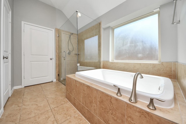 12427 Point Arbor Ct, Tomball, TX 77377 - bathroom with a bath, a shower stall, and tile patterned floors