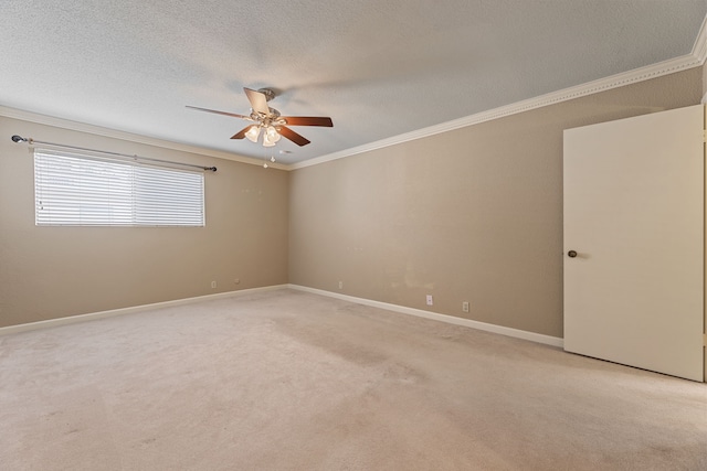 2323 Augusta Dr Unit 36, Houston, TX 77057 - empty room with a ceiling fan, ornamental molding, light colored carpet, baseboards, and a textured ceiling