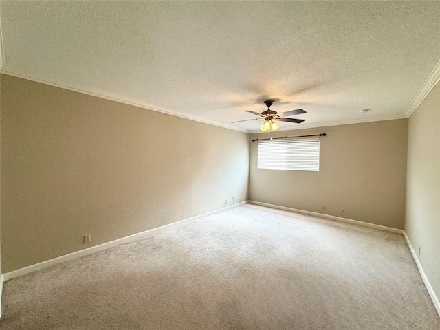 2323 Augusta Dr Unit 36, Houston, TX 77057 - spare room featuring a textured ceiling, ceiling fan, crown molding, and light colored carpet