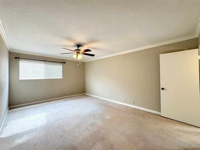 2323 Augusta Dr Unit 36, Houston, TX 77057 - spare room with ornamental molding, a textured ceiling, ceiling fan, and light carpet
