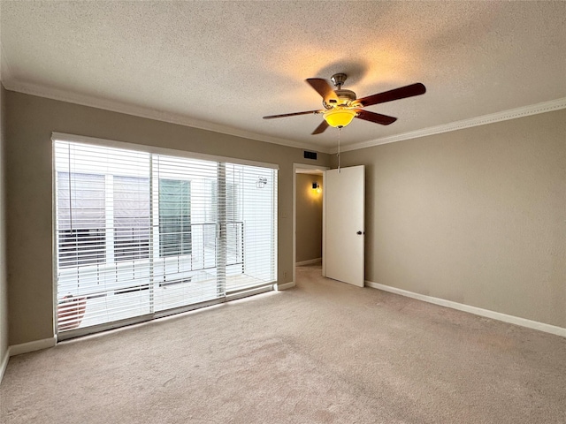 2323 Augusta Dr Unit 36, Houston, TX 77057 - carpeted empty room featuring ornamental molding, a textured ceiling, and ceiling fan