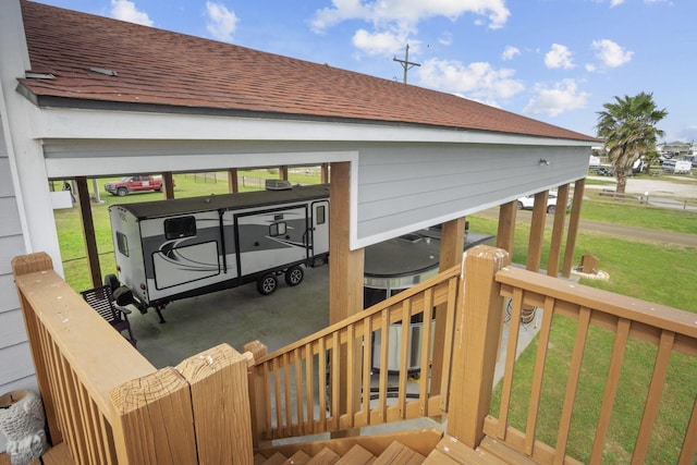 979 Sea Spray Dr, Crystal Beach, TX 77650 - wooden terrace with a yard