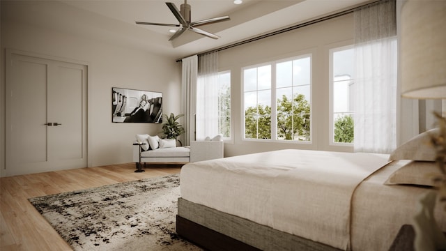 2244 N Blvd, Houston, TX 77098 - bedroom featuring a ceiling fan, wood finished floors, and recessed lighting