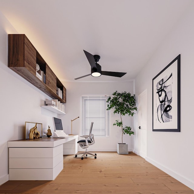 5505 Hershe St, Houston, TX 77020 - office area featuring a ceiling fan and light wood-type flooring