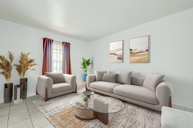 living area with light tile patterned flooring