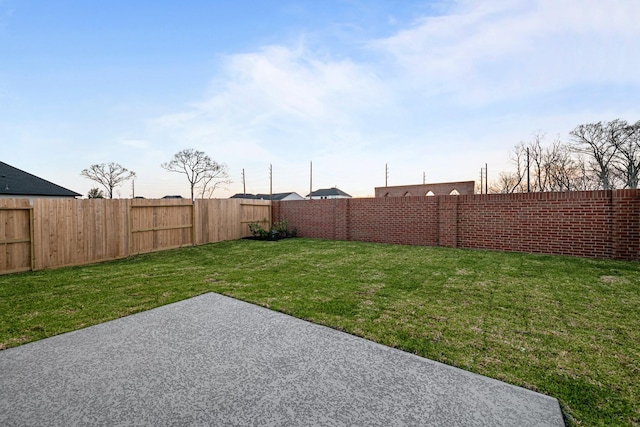 view of yard with a patio and a fenced backyard