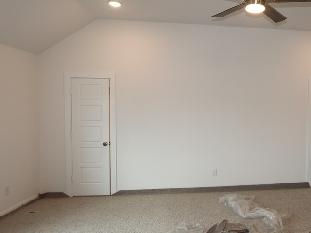 8634 Sun Coral Dr, Cypress, TX 77433 - unfurnished room with ceiling fan, light colored carpet, vaulted ceiling, and recessed lighting