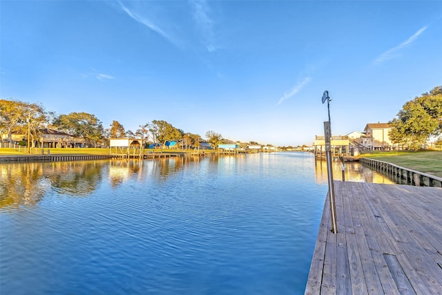 dock area with a water view