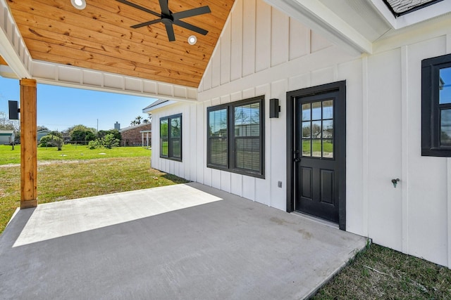 view of patio / terrace featuring ceiling fan