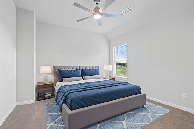 23507 Persimmon Creek Ln, Katy, TX 77493 - bedroom featuring carpet floors, lofted ceiling, and a ceiling fan