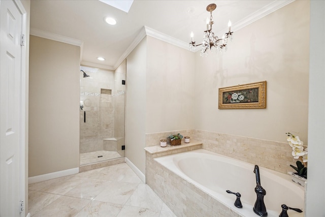 4106 Childress St, Houston, TX 77005 - full bathroom featuring a tile shower, a bath, baseboards, and ornamental molding