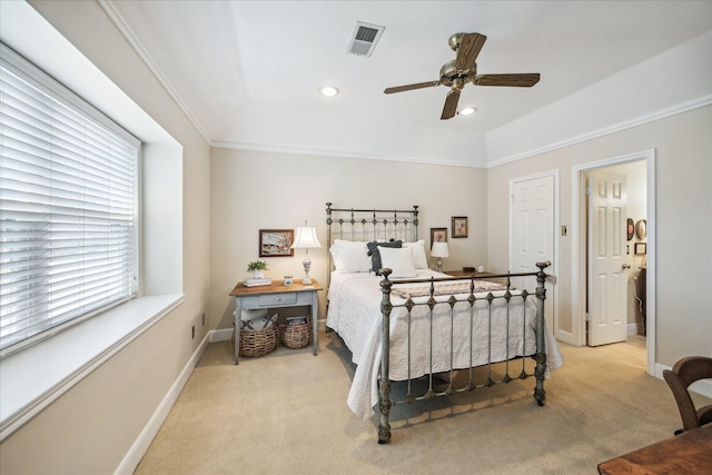 4106 Childress St, Houston, TX 77005 - carpeted bedroom featuring visible vents, baseboards, recessed lighting, and ceiling fan