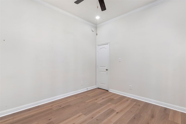 23509 Red Juniper Ln, New Caney, TX 77357 - spare room featuring light wood finished floors, baseboards, ceiling fan, and ornamental molding