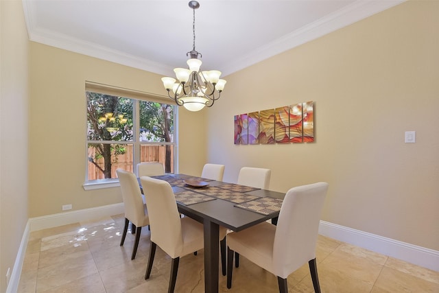 5206 Briarwick Meadow Ln, Sugar Land, TX 77479 - dining space featuring a chandelier, ornamental molding, baseboards, and light tile patterned flooring