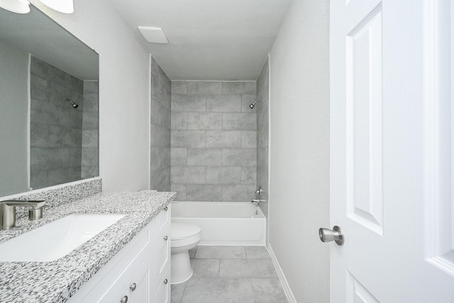 6514 Kentwick Dr, Houston, TX 77084 - bathroom featuring vanity, baseboards, tile patterned floors, bathing tub / shower combination, and toilet