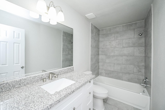 6514 Kentwick Dr, Houston, TX 77084 - bathroom featuring toilet, tile patterned flooring, bathing tub / shower combination, and vanity
