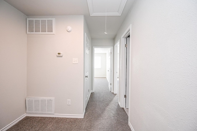 6514 Kentwick Dr, Houston, TX 77084 - corridor with attic access, carpet, and visible vents