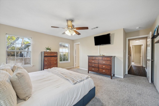 101 Royal Ct, Friendswood, TX 77546 - bedroom with multiple windows, carpet flooring, a ceiling fan, and baseboards