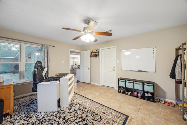 101 Royal Ct, Friendswood, TX 77546 - tiled office space with ceiling fan and baseboards