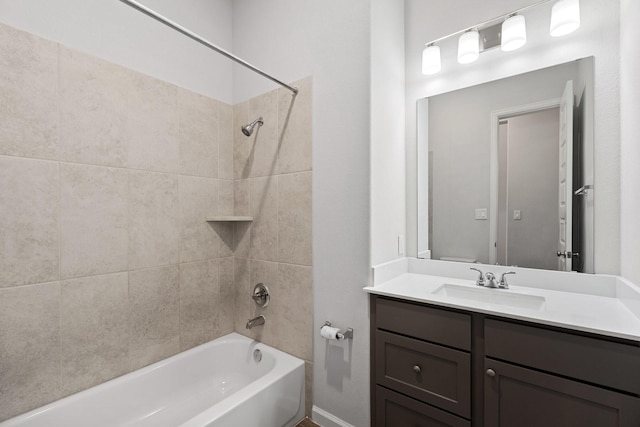 full bathroom with vanity and washtub / shower combination