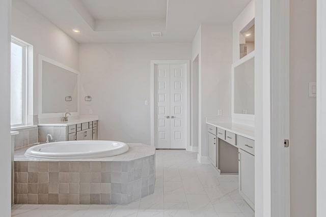 197 Peninsula Point Dr, Montgomery, TX 77356 - full bath featuring vanity, a garden tub, and marble finish floors