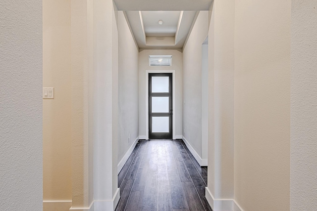 197 Peninsula Point Dr, Montgomery, TX 77356 - doorway to outside with dark wood-type flooring and a textured wall