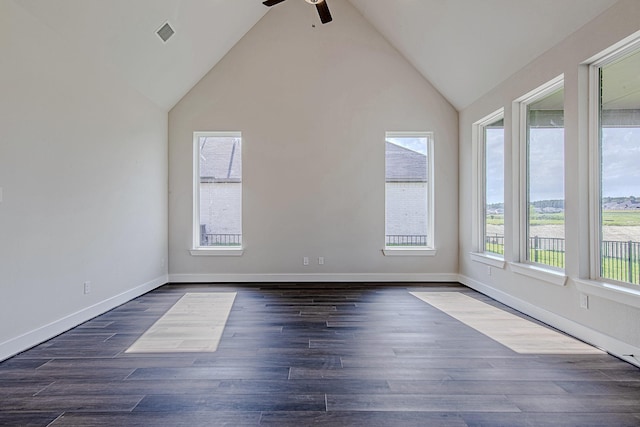 197 Peninsula Point Dr, Montgomery, TX 77356 - spare room with ceiling fan, lofted ceiling, and dark wood-style floors