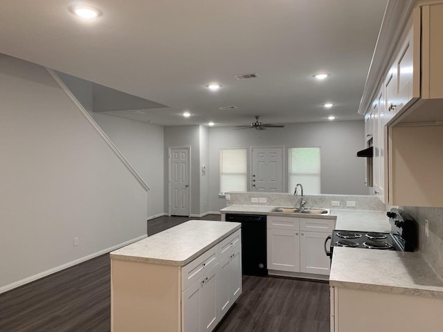 8149 Homewood Ln, Houston, TX 77028 - kitchen featuring visible vents, black appliances, a sink, light countertops, and ceiling fan
