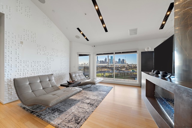 102 Quitman St Unit 405, Houston, TX 77009 - living room featuring vaulted ceiling and light wood-type flooring