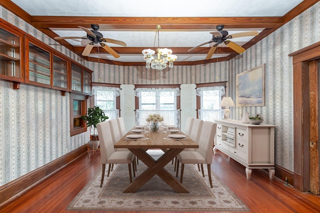 406 7th St, Sealy, TX 77474 - dining space featuring hardwood / wood-style flooring, a ceiling fan, and wallpapered walls
