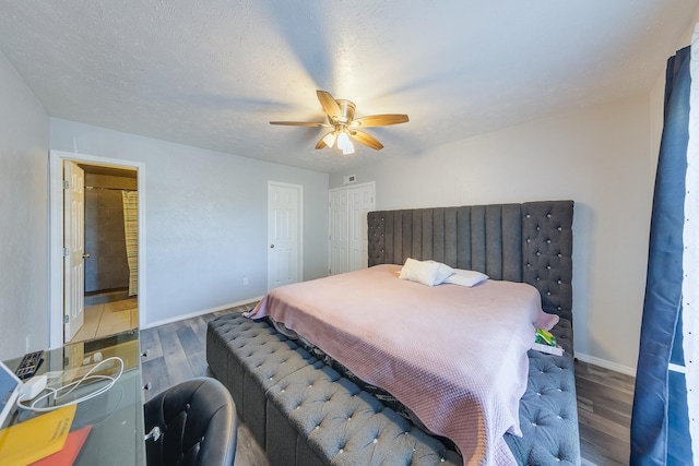 14106 Meyersville Dr, Houston, TX 77049 - bedroom with wood finished floors, baseboards, and a ceiling fan