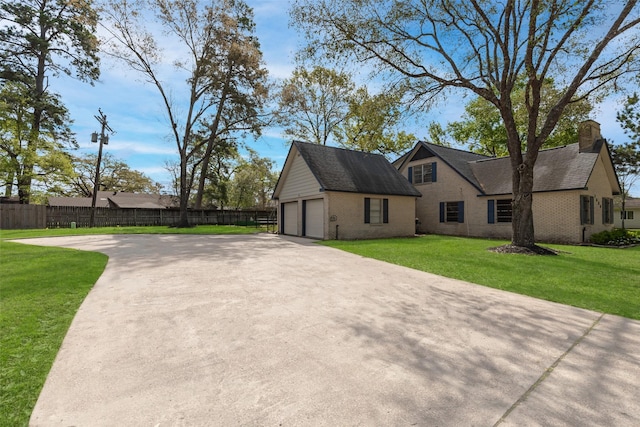 1620 Shady Oaks Dr, Conroe, TX 77301 - view of side of property featuring a garage, brick siding, and a chimney